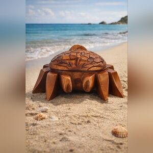 Hand-Carved Wooden Crab Box | Vintage Coastal Decor | Nautical Storage Piece